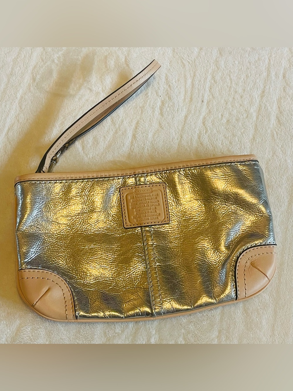 COACH Silver Metallic Wristlet with Nude Trim